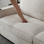 Canapé 3 places en velours côtelé beige moderne 87,4 avec porte-gobelet et sacs de rangement pour le salon