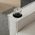 Canapé 3 places en velours côtelé beige moderne 87,4 avec porte-gobelet et sacs de rangement pour le salon