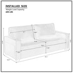 Canapé 3 places en velours côtelé beige moderne 87,4 avec porte-gobelet et sacs de rangement pour le salon