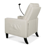 Fauteuil inclinable manuel moderne en tissu beige avec support pour téléphone portable, porte-gobelet et repose-pieds