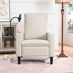 Fauteuil inclinable manuel moderne en tissu beige avec support pour téléphone portable, porte-gobelet et repose-pieds