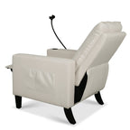 Fauteuil inclinable manuel moderne en tissu beige avec support pour téléphone portable, porte-gobelet et repose-pieds