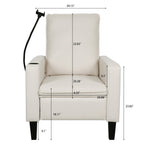 Fauteuil inclinable manuel moderne en tissu beige avec support pour téléphone portable, porte-gobelet et repose-pieds