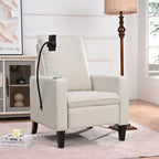Fauteuil inclinable manuel moderne en tissu beige avec support pour téléphone portable, porte-gobelet et repose-pieds