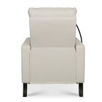 Fauteuil inclinable manuel moderne en tissu beige avec support pour téléphone portable, porte-gobelet et repose-pieds