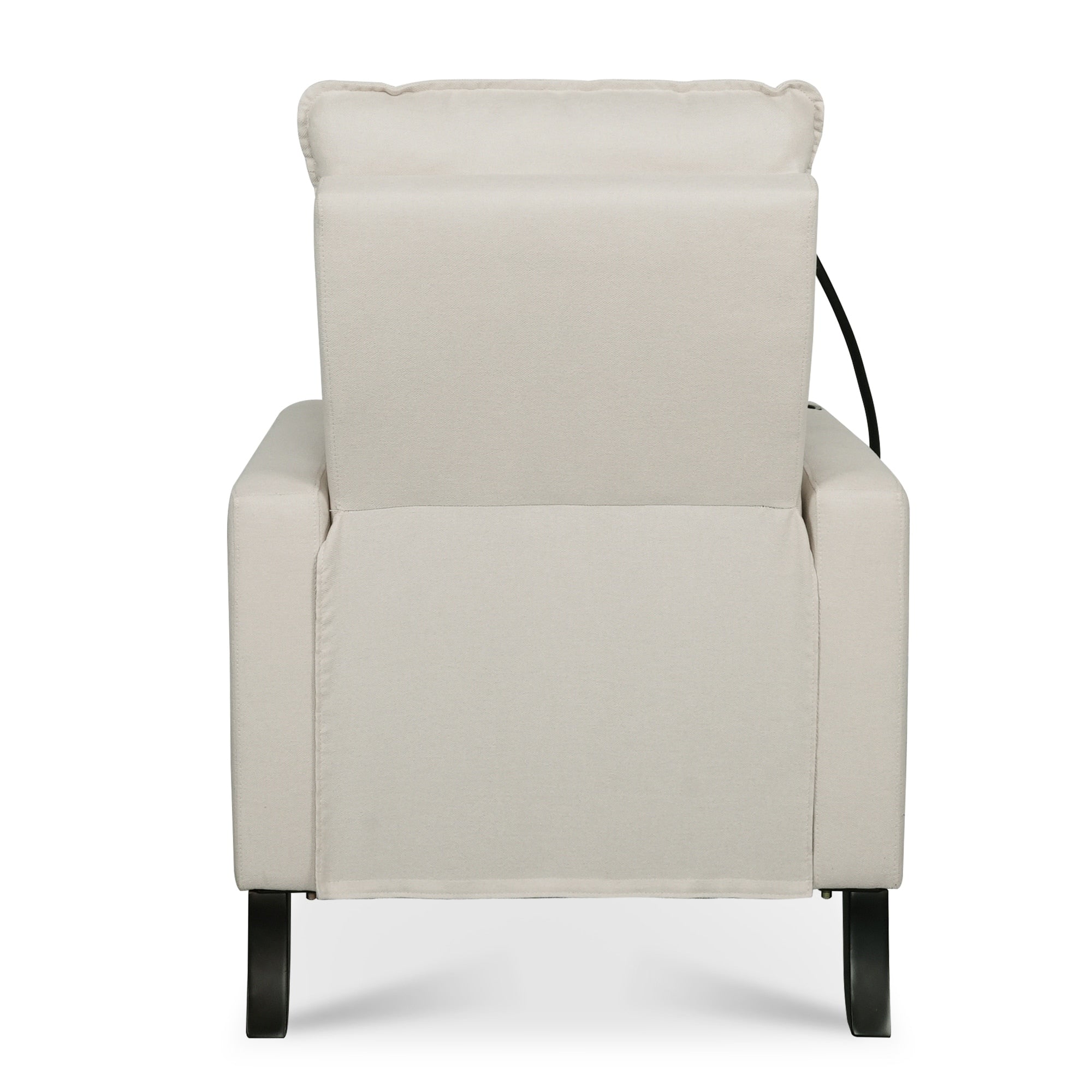 Fauteuil inclinable manuel moderne en tissu beige avec support pour téléphone portable, porte-gobelet et repose-pieds