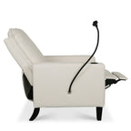 Fauteuil inclinable manuel moderne en tissu beige avec support pour téléphone portable, porte-gobelet et repose-pieds