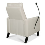 Fauteuil inclinable manuel moderne en tissu beige avec support pour téléphone portable, porte-gobelet et repose-pieds
