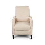 Fauteuil inclinable moderne en tissu beige avec repose-pieds, clous décoratifs et pieds en bouleau