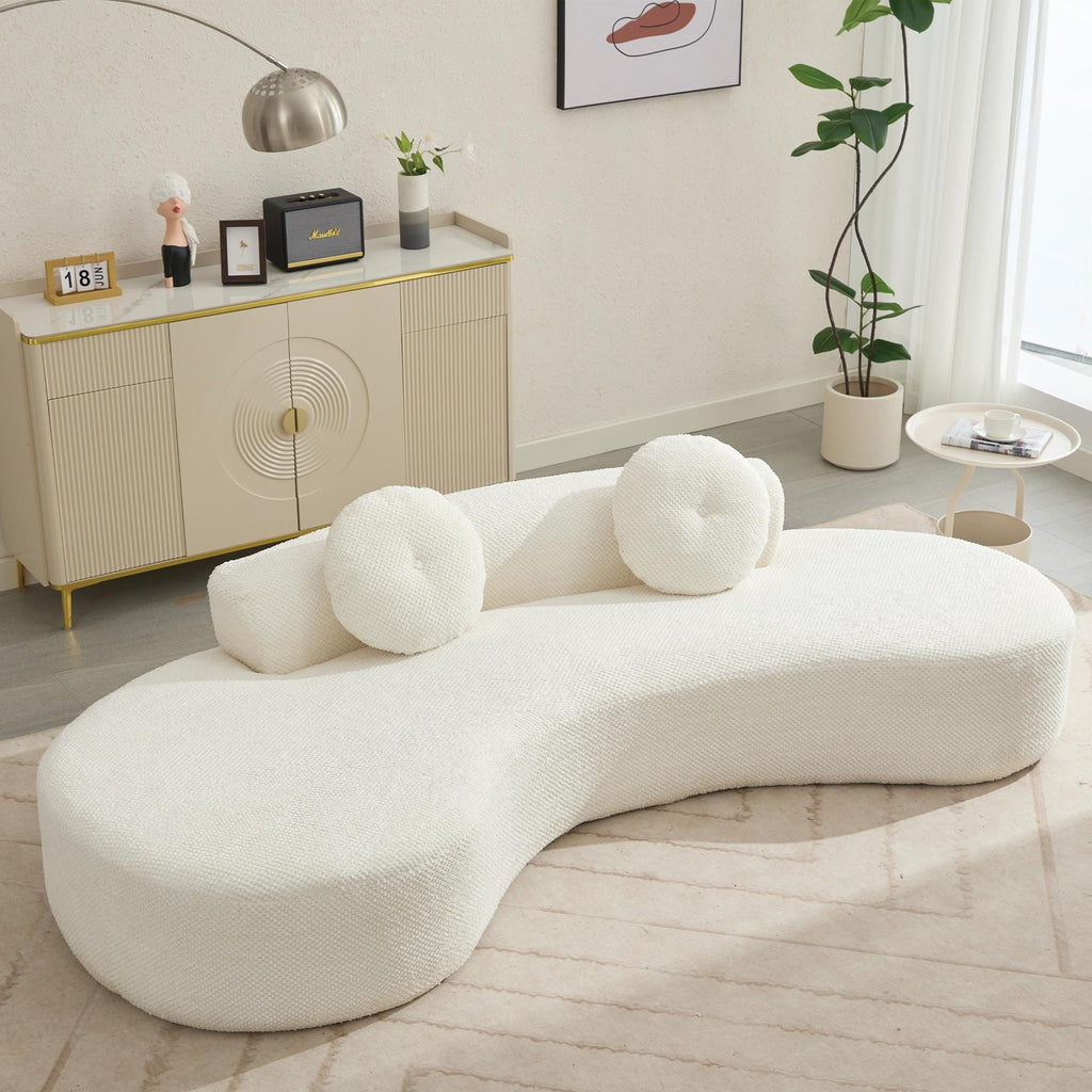 Canapé nuage beige moderne minimaliste 105,5 en velours côtelé incurvé avec 2 coussins, aucun assemblage requis