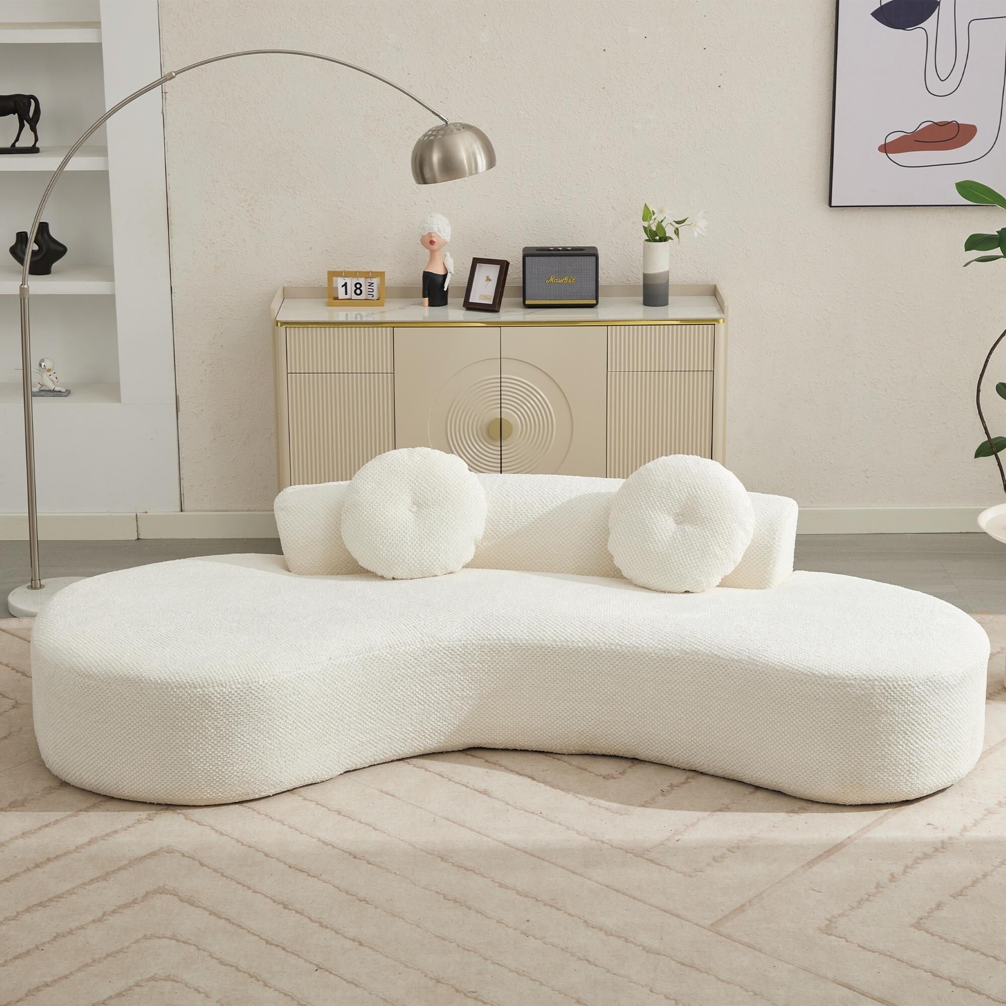 Canapé nuage beige moderne minimaliste 105,5 en velours côtelé incurvé avec 2 coussins, aucun assemblage requis