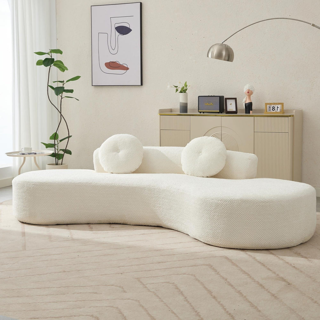 Canapé nuage beige moderne minimaliste 105,5 en velours côtelé incurvé avec 2 coussins, aucun assemblage requis