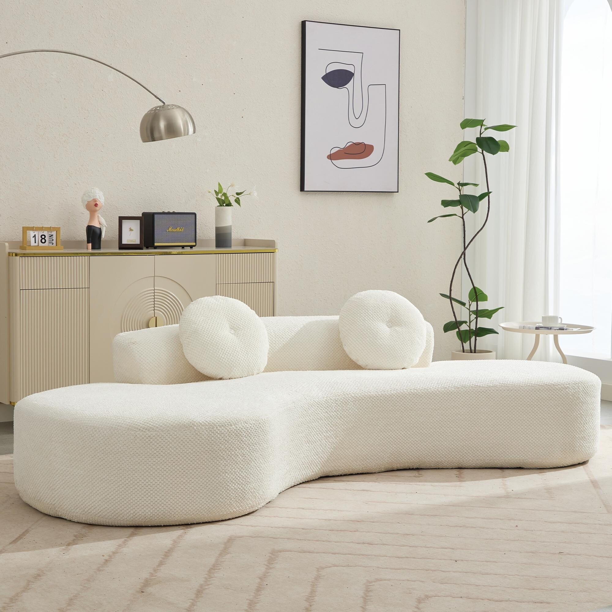 Canapé nuage beige moderne minimaliste 105,5 en velours côtelé incurvé avec 2 coussins, aucun assemblage requis
