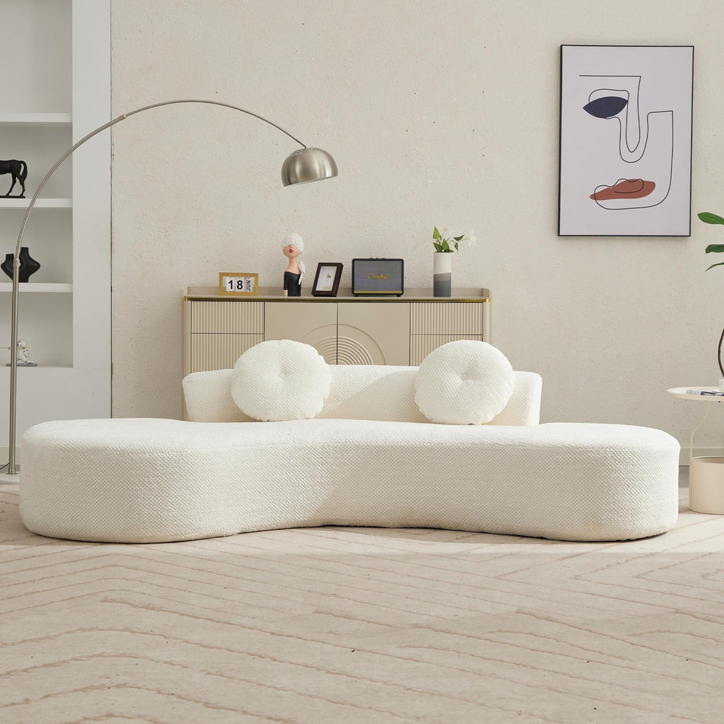 Canapé nuage beige moderne minimaliste 105,5 en velours côtelé incurvé avec 2 coussins, aucun assemblage requis