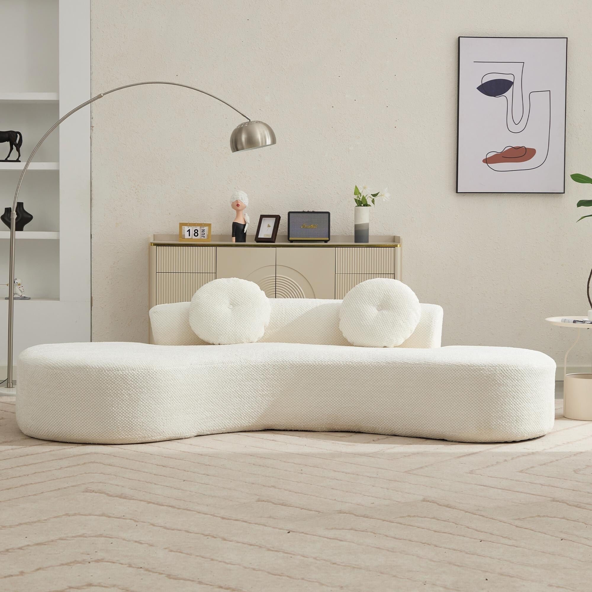 Canapé nuage beige moderne minimaliste 105,5 en velours côtelé incurvé avec 2 coussins, aucun assemblage requis
