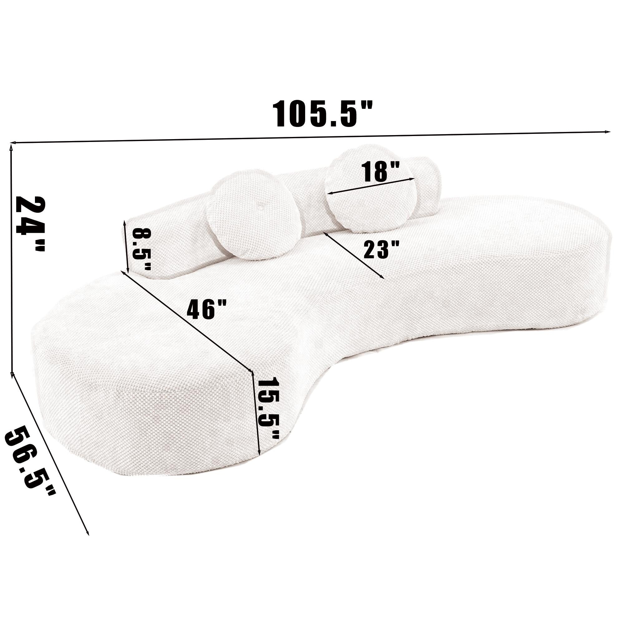 Canapé nuage beige moderne minimaliste 105,5 en velours côtelé incurvé avec 2 coussins, aucun assemblage requis