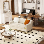 Canapé causeuse en velours beige moderne avec touches dorées et coussins moelleux pour le salon