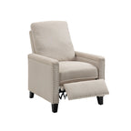 Fauteuil inclinable manuel en velours beige moderne avec coussins et décoration cloutée
