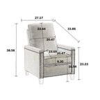 Fauteuil inclinable manuel en velours beige moderne avec coussins et décoration cloutée