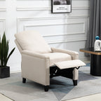 Fauteuil inclinable manuel en velours beige moderne avec coussins et décoration cloutée