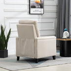 Fauteuil inclinable manuel en velours beige moderne avec coussins et décoration cloutée