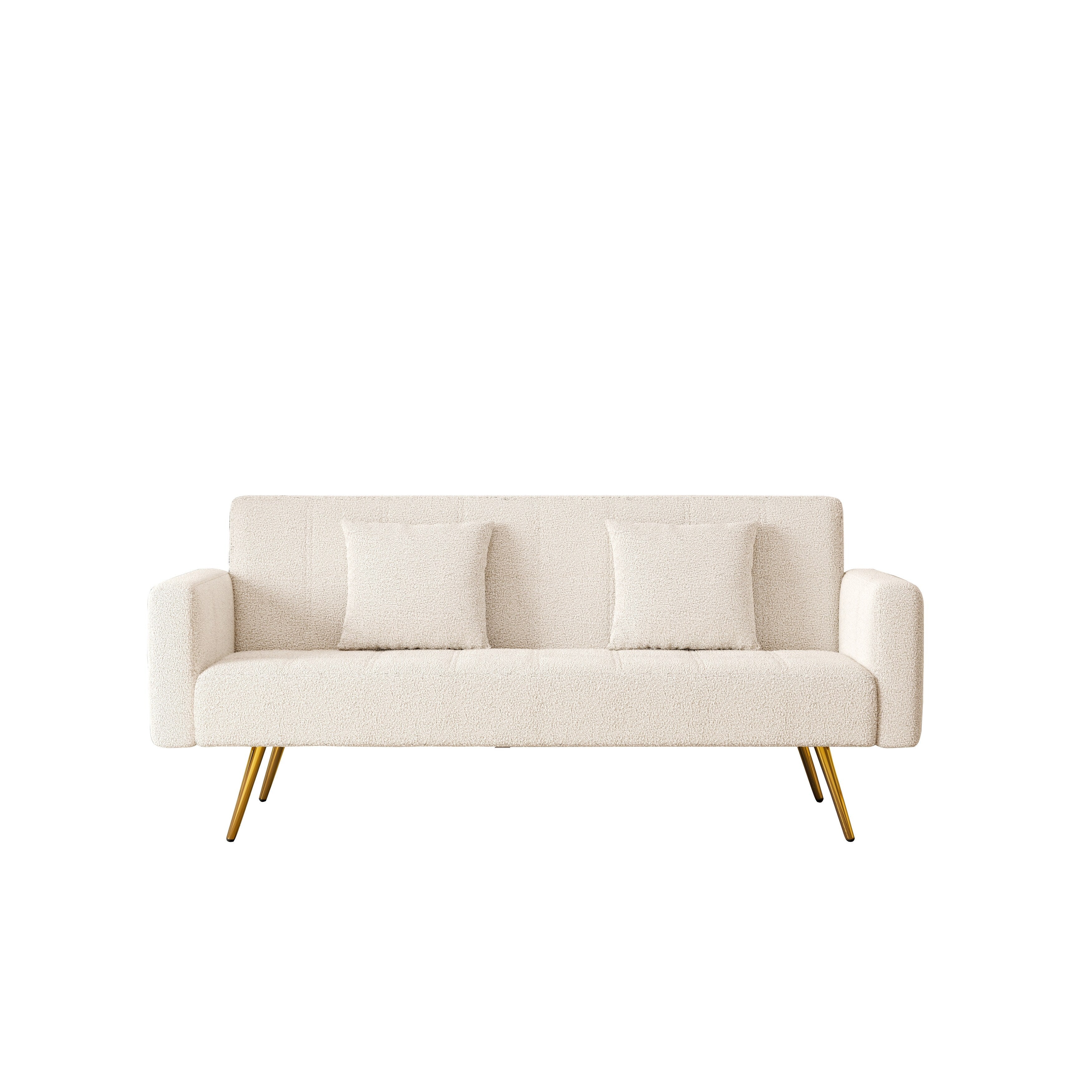 Canapé-lit pliant multifonctionnel beige avec pieds en métal et oreiller