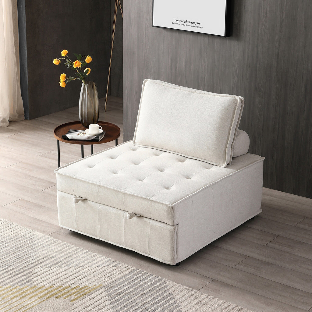 Canapé-lit gigogne ottoman beige avec dossier réglable