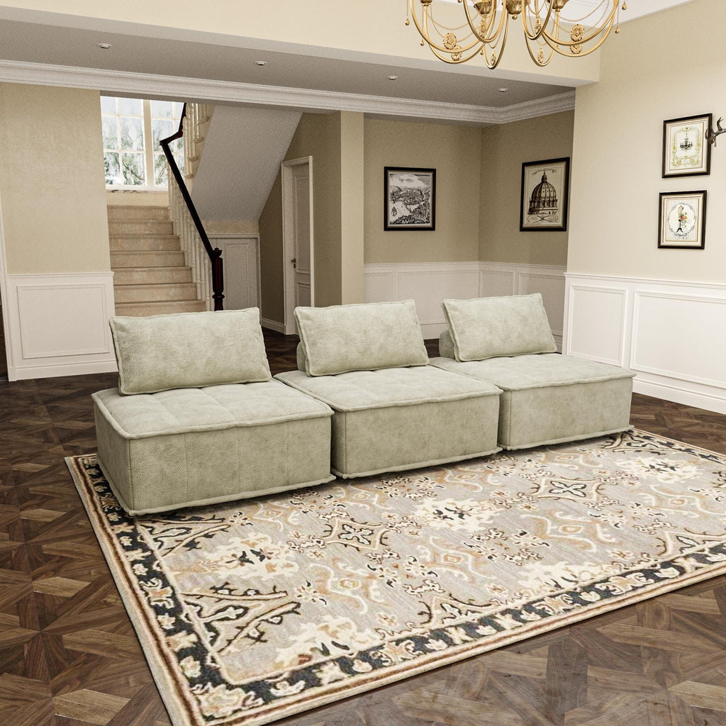 Ensemble de canapés modulaires carrés beiges surdimensionnés 3 pièces en chenille avec coussins en mousse haute densité, combinaison libre