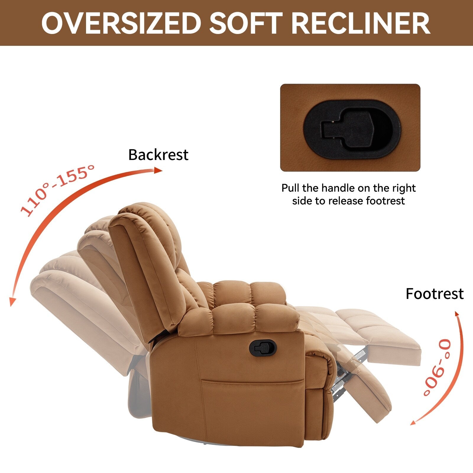 Fauteuil inclinable pivotant à 360° surdimensionné beige avec poches latérales et repose-pieds réglable