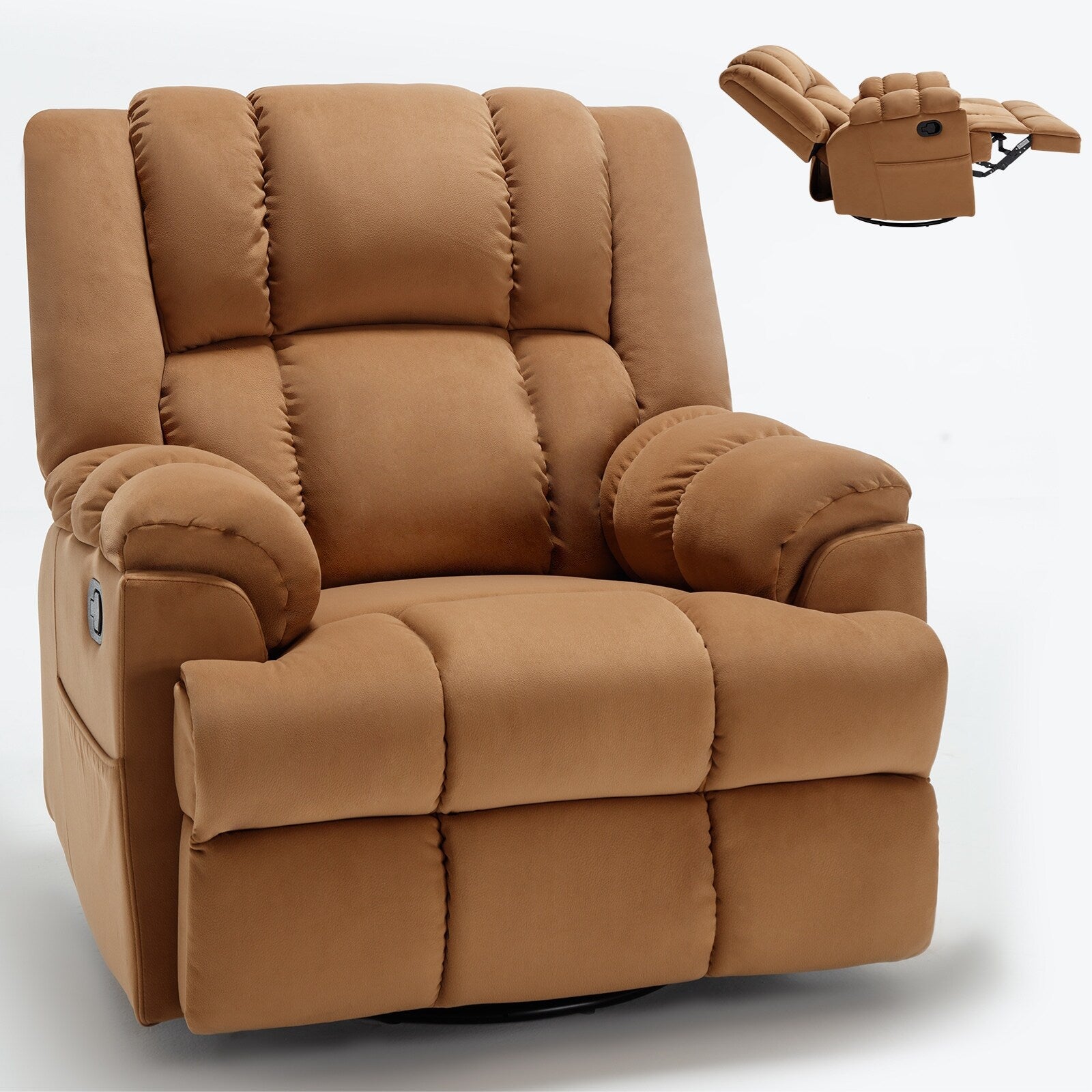 Fauteuil inclinable pivotant à 360° surdimensionné beige avec poches latérales et repose-pieds réglable