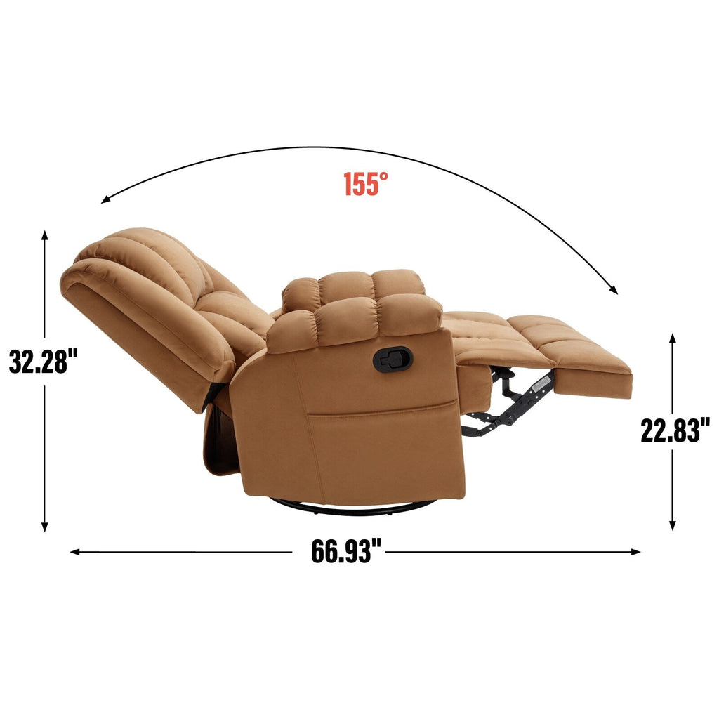 Fauteuil inclinable pivotant à 360° surdimensionné beige avec poches latérales et repose-pieds réglable