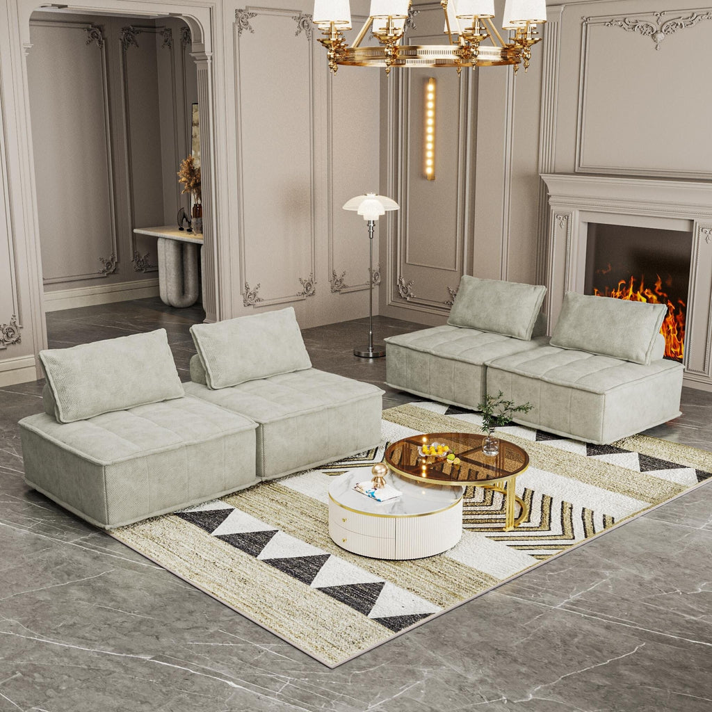 Ensemble de canapés modulaires carrés beiges surdimensionnés 4 pièces en chenille avec coussins en mousse haute densité, combinaison libre