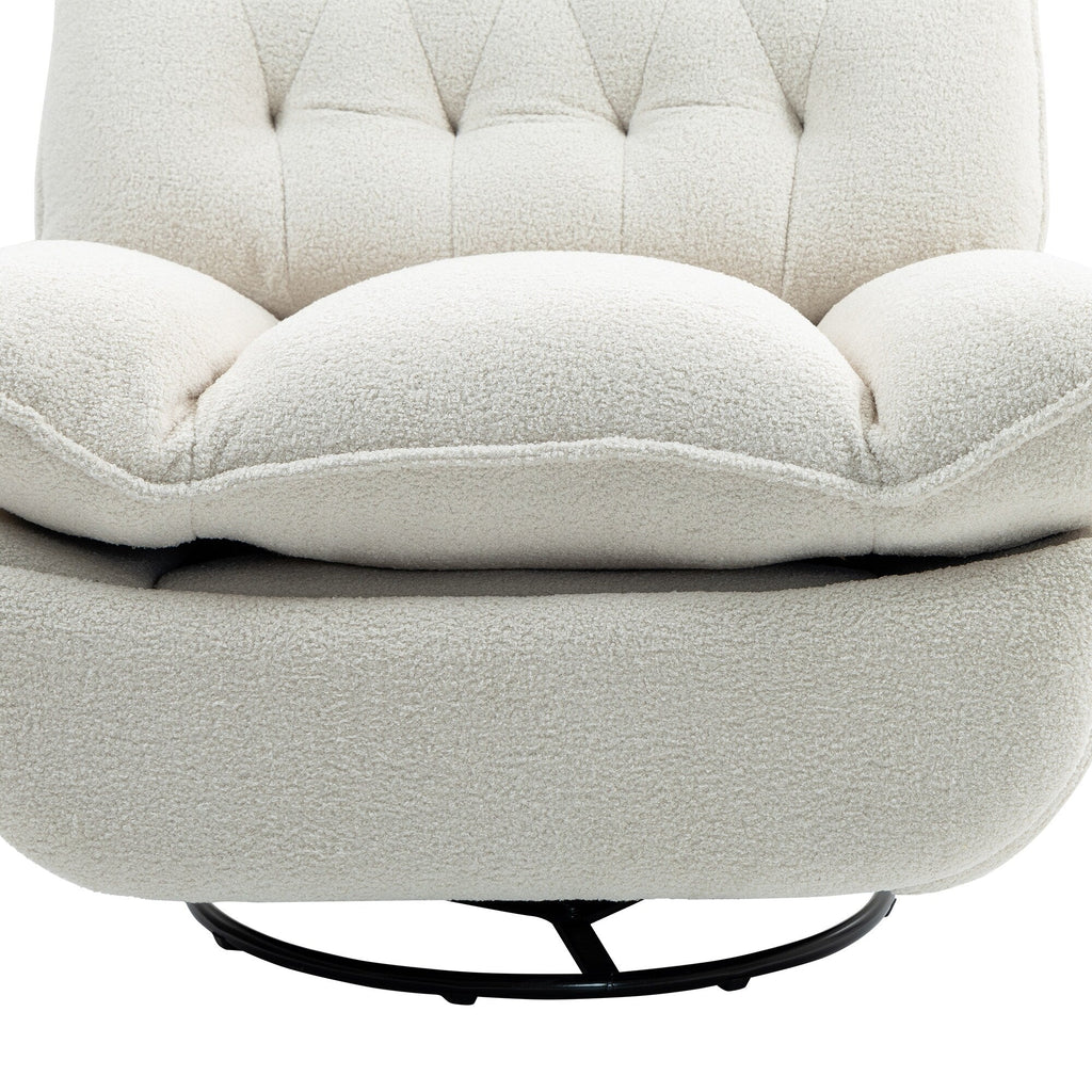 Fauteuil inclinable manuel pivotant à 360°, rembourré en chenille beige surdimensionnée avec repose-pieds allongé et dossier capitonné