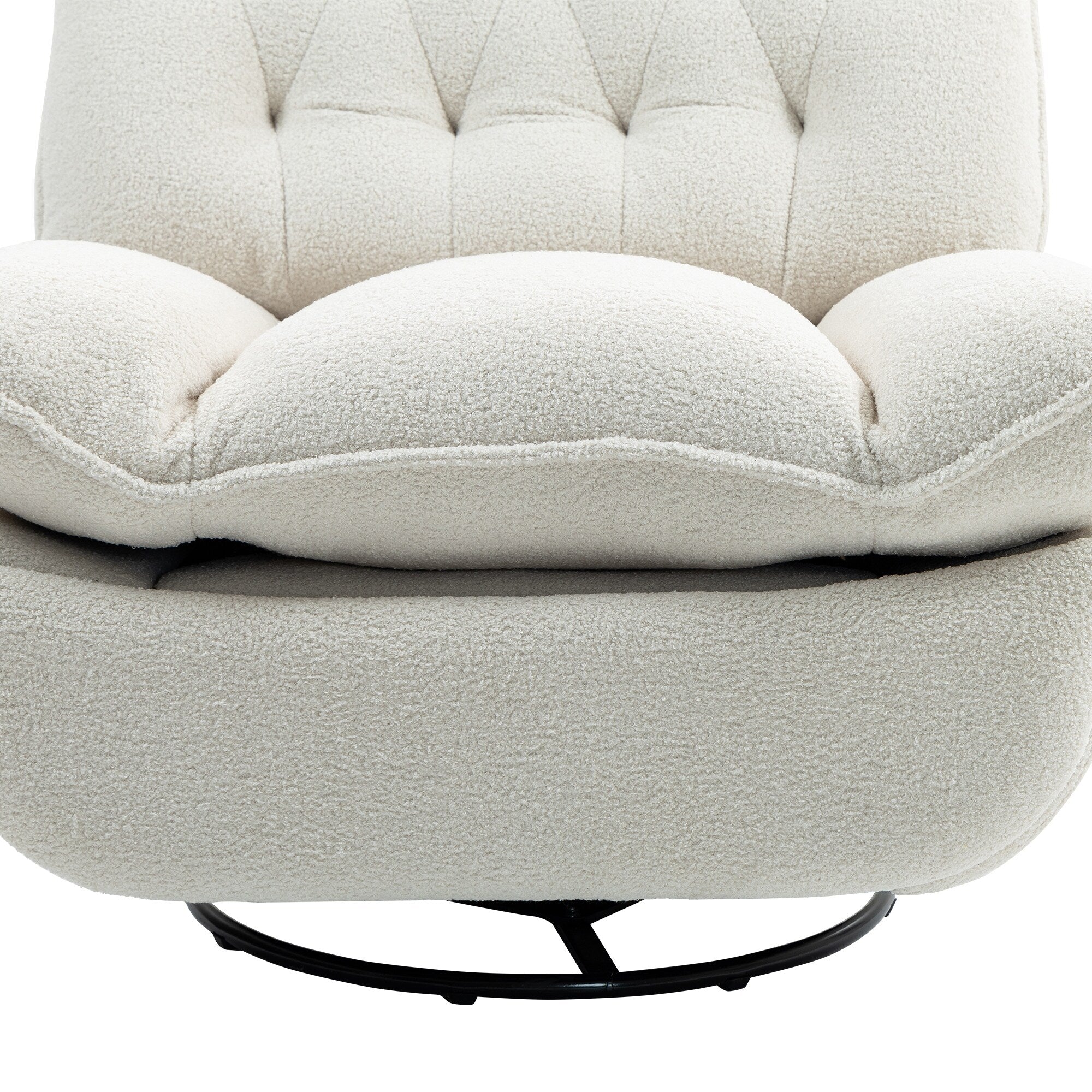 Fauteuil inclinable manuel pivotant à 360°, rembourré en chenille beige surdimensionnée avec repose-pieds allongé et dossier capitonné