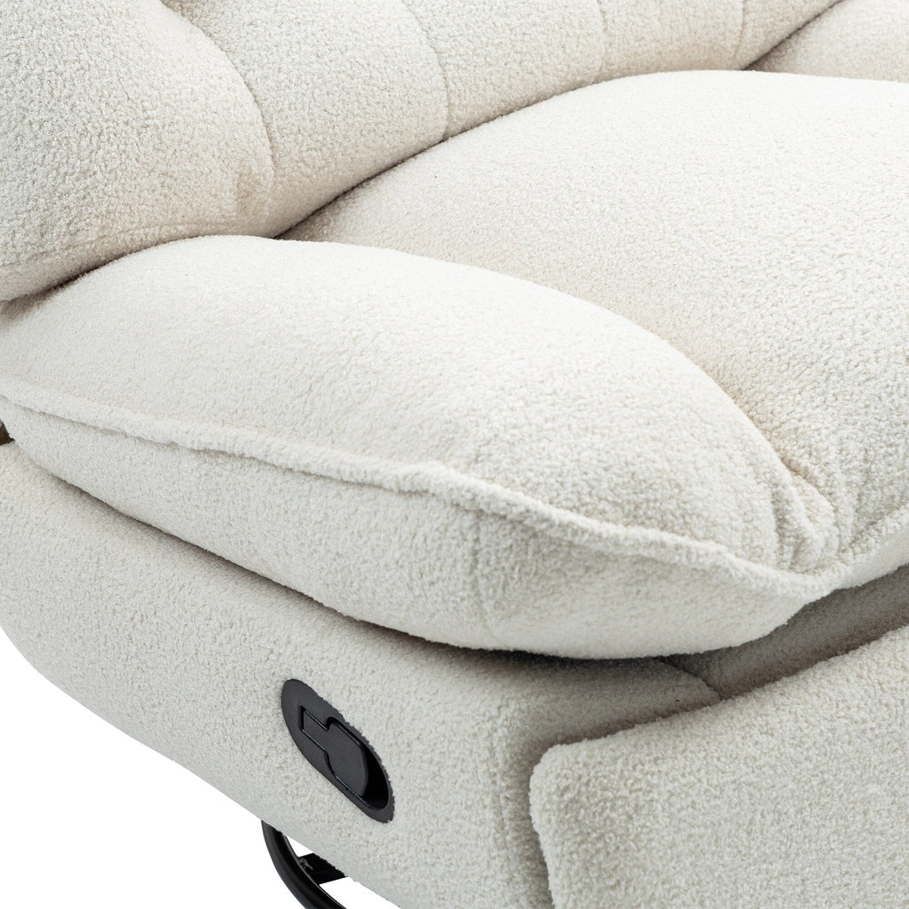 Fauteuil inclinable manuel pivotant à 360°, rembourré en chenille beige surdimensionnée avec repose-pieds allongé et dossier capitonné