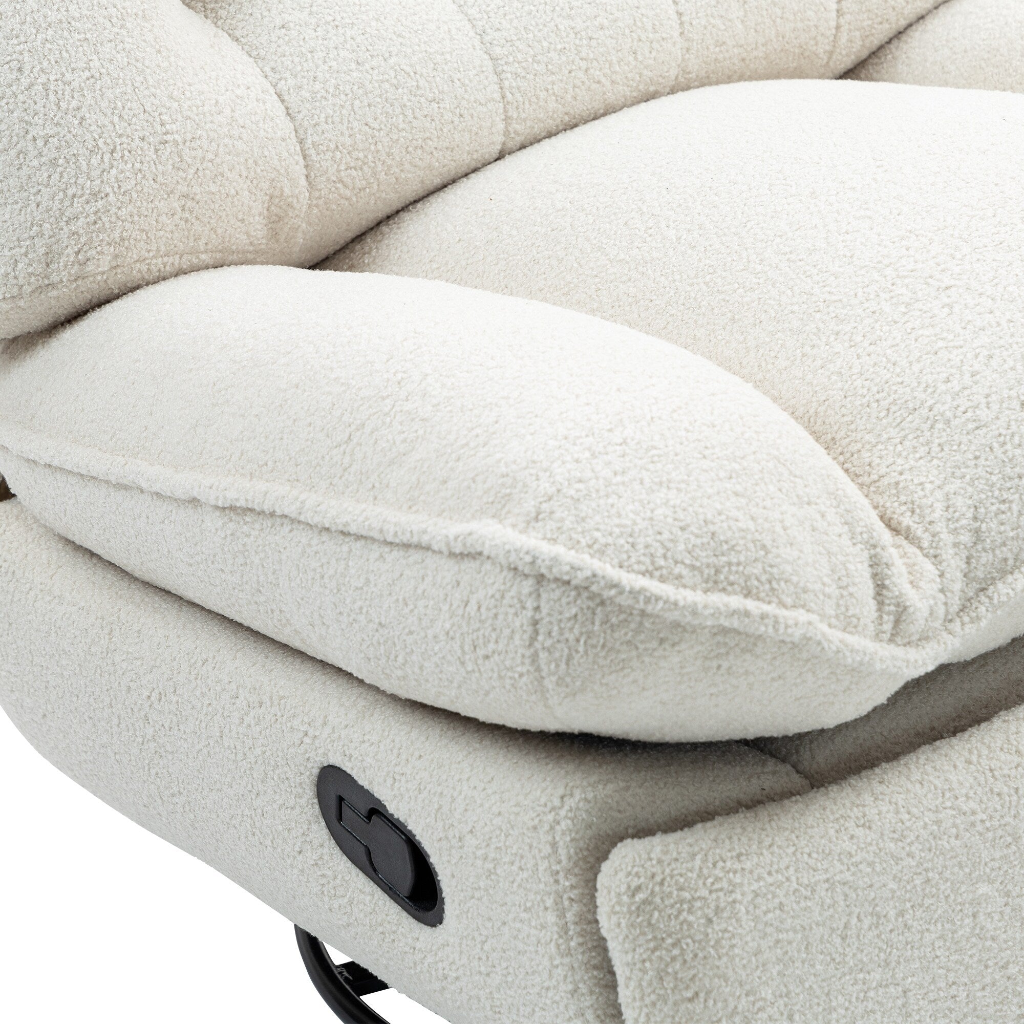 Fauteuil inclinable manuel pivotant à 360°, rembourré en chenille beige surdimensionnée avec repose-pieds allongé et dossier capitonné