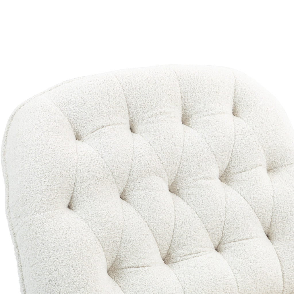 Fauteuil inclinable manuel pivotant à 360°, rembourré en chenille beige surdimensionnée avec repose-pieds allongé et dossier capitonné