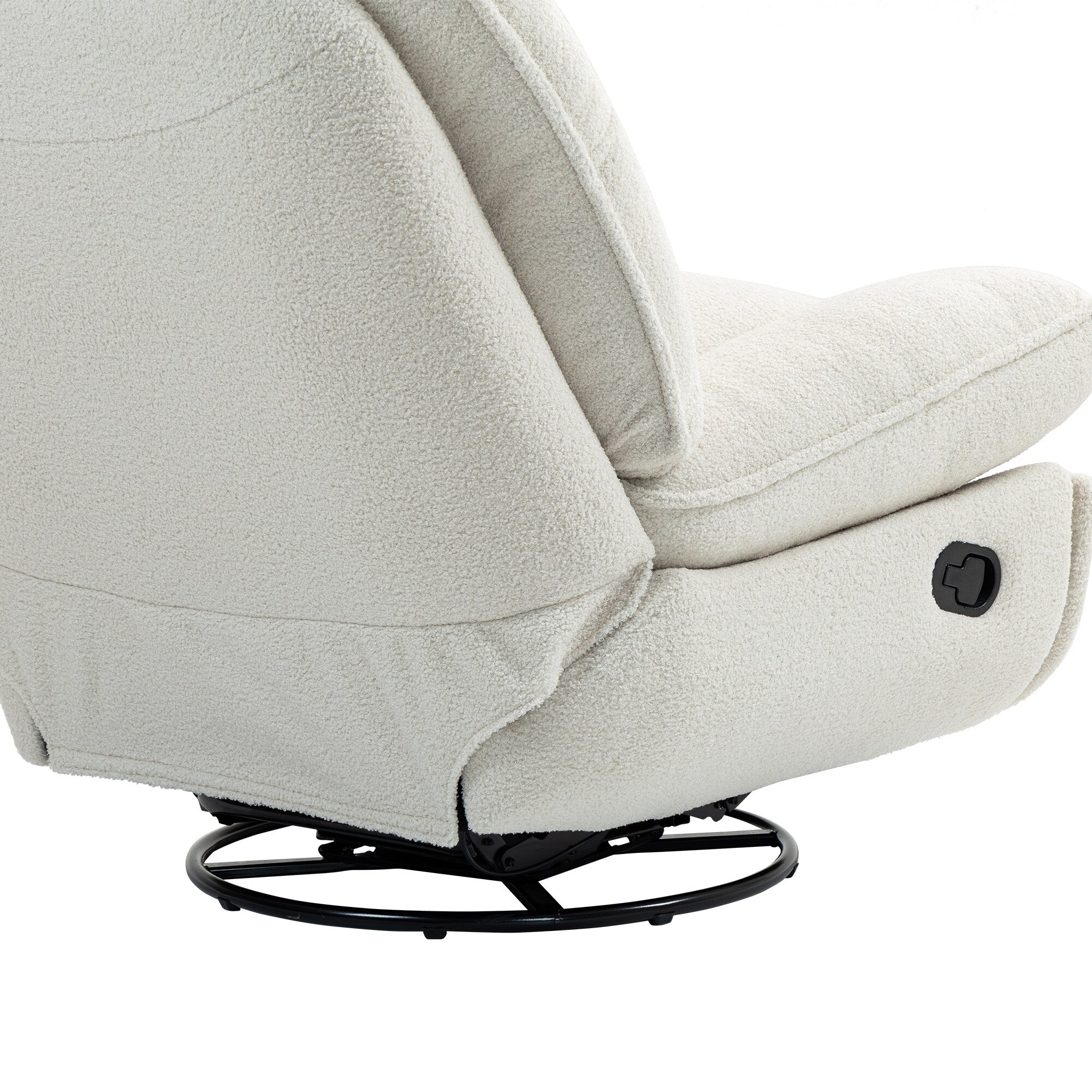 Fauteuil inclinable manuel pivotant à 360°, rembourré en chenille beige surdimensionnée avec repose-pieds allongé et dossier capitonné