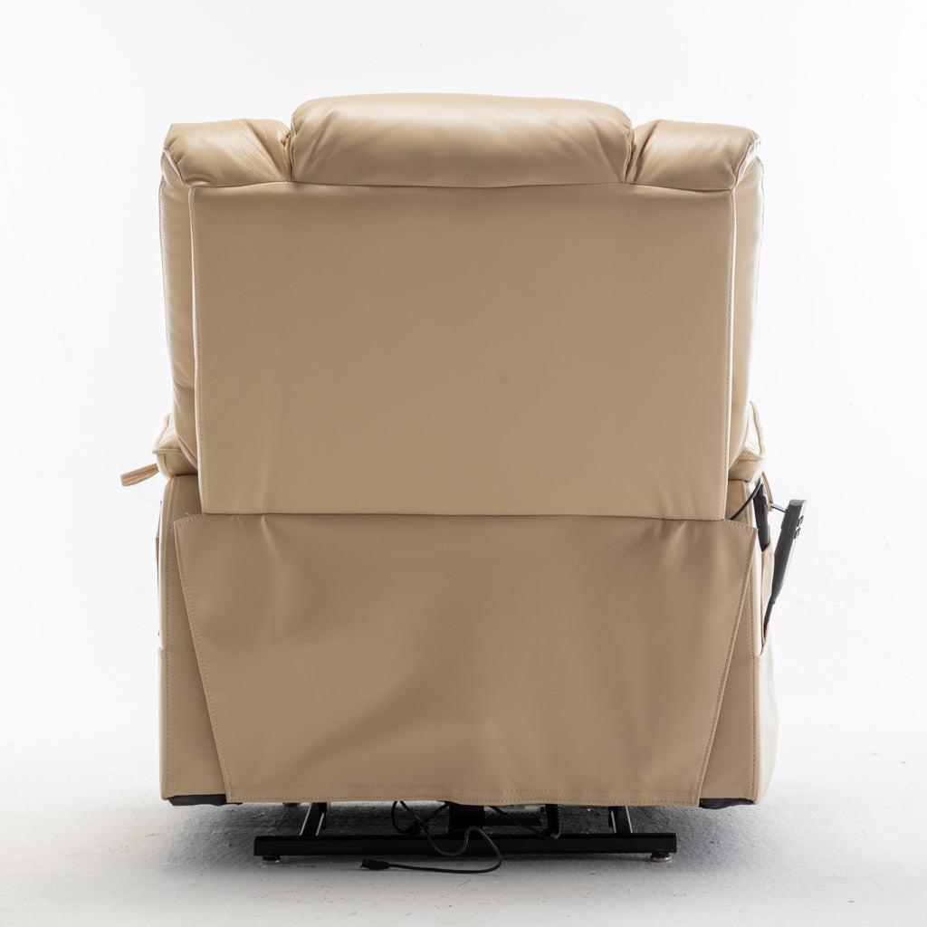 Fauteuil inclinable électrique surdimensionné beige avec moteur OKIN, fonction d'inclinaison à 180°, siège extra-large et poches de rangement latérales