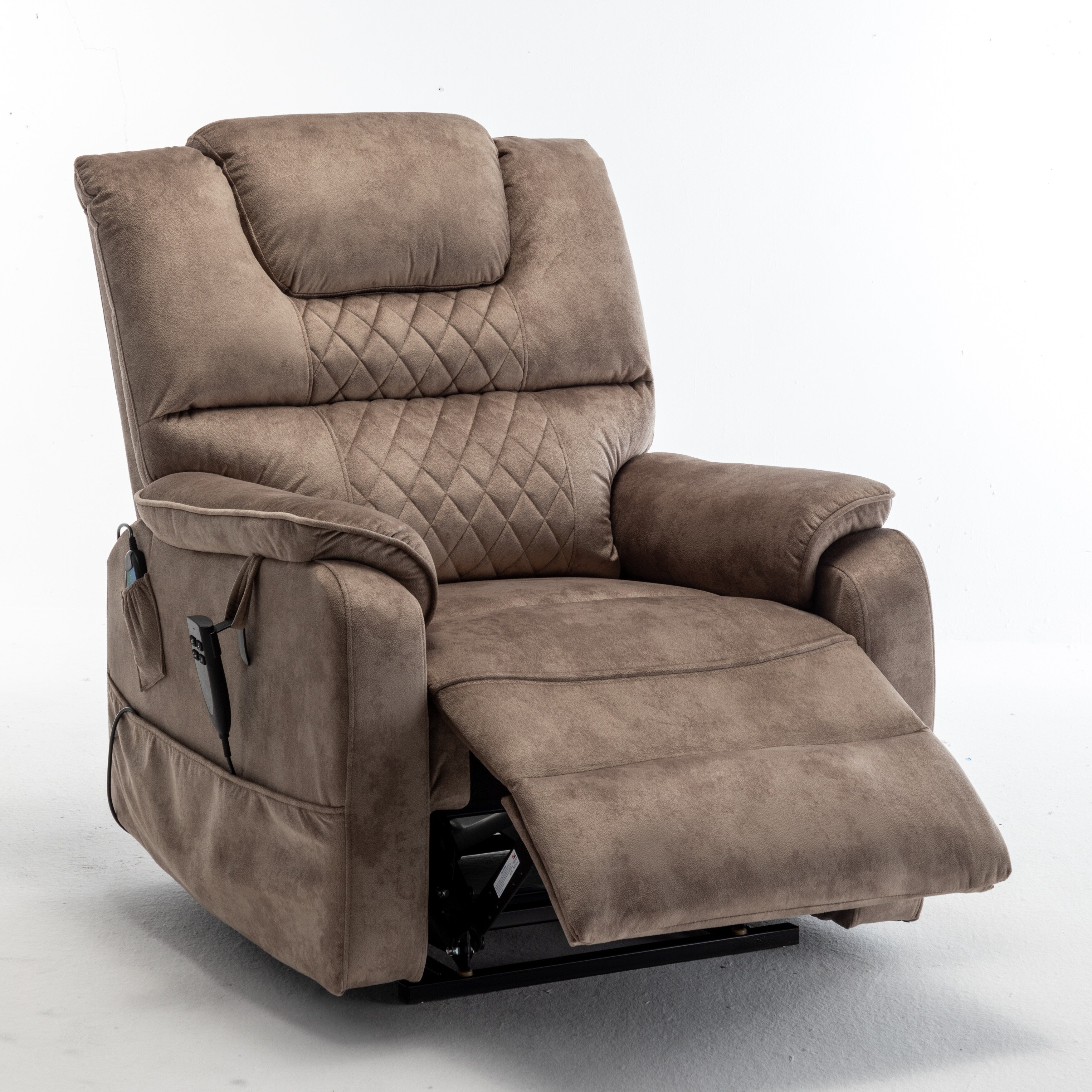 Fauteuil inclinable électrique surdimensionné beige avec moteur OKIN, fonction d'inclinaison à 180°, siège extra-large et poches de rangement latérales