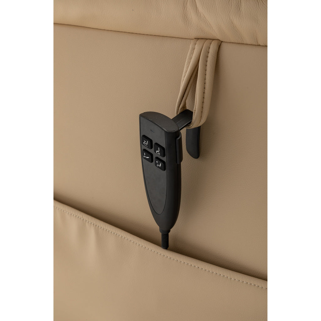 Fauteuil inclinable électrique surdimensionné beige avec moteur OKIN, fonction d'inclinaison à 180°, siège extra-large et poches de rangement latérales
