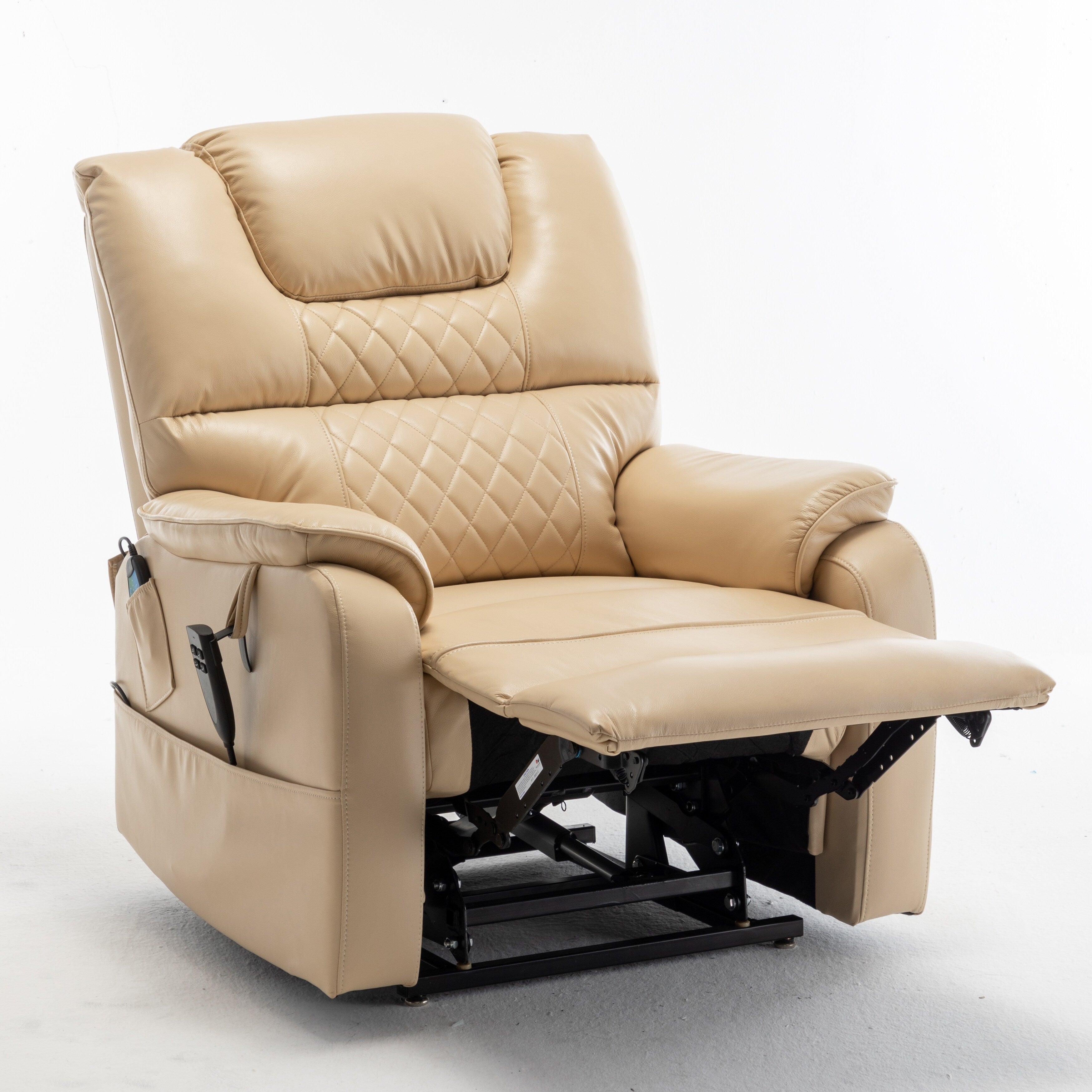 Fauteuil inclinable électrique surdimensionné beige avec moteur OKIN, fonction d'inclinaison à 180°, siège extra-large et poches de rangement latérales