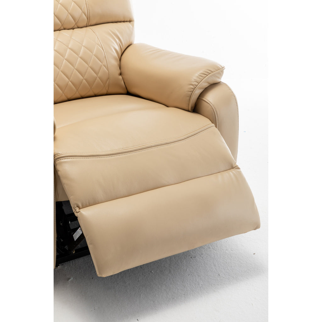 Fauteuil inclinable électrique surdimensionné beige avec moteur OKIN, fonction d'inclinaison à 180°, siège extra-large et poches de rangement latérales