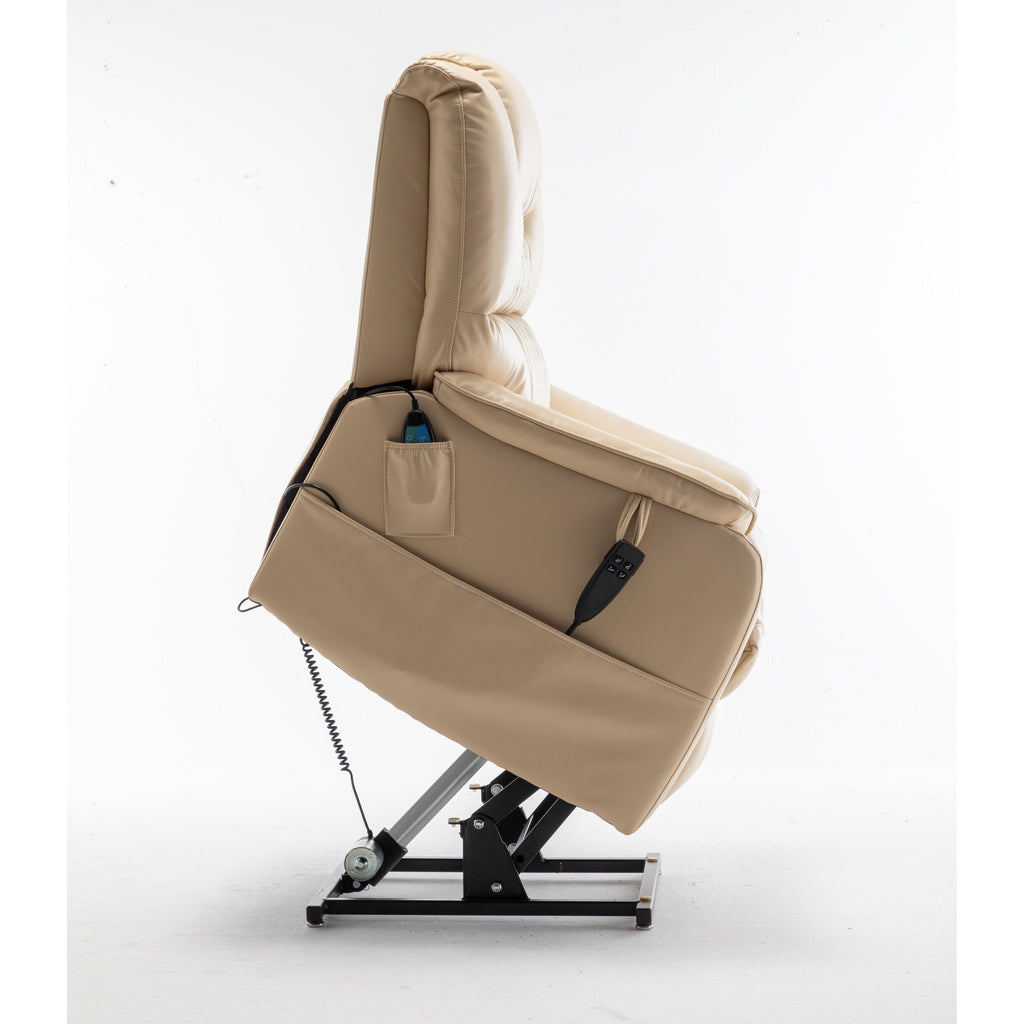 Fauteuil inclinable électrique surdimensionné beige avec moteur OKIN, fonction d'inclinaison à 180°, siège extra-large et poches de rangement latérales