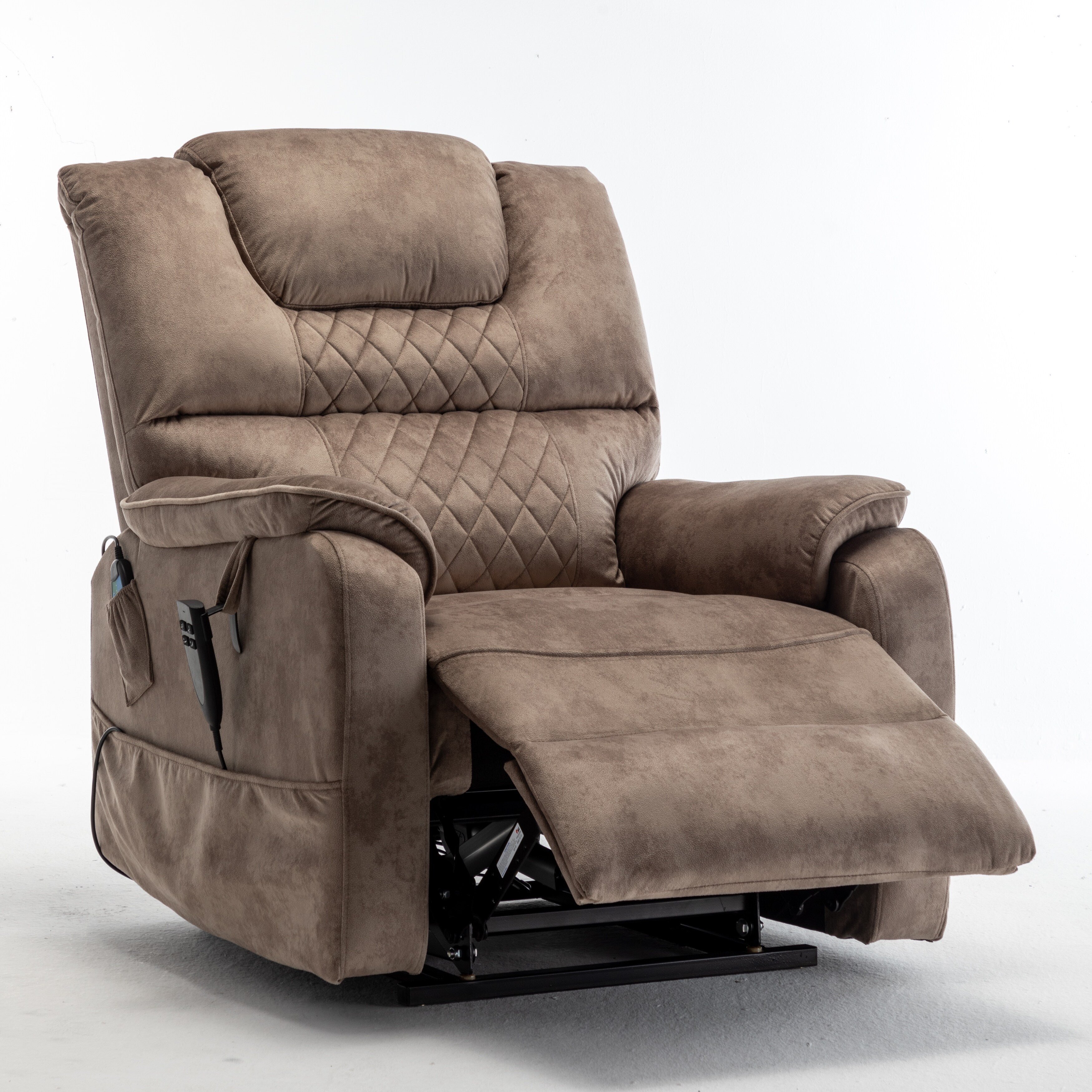 Fauteuil inclinable électrique surdimensionné beige avec moteur OKIN, relevage à plat à 180°, assise extra-large et poches de rangement