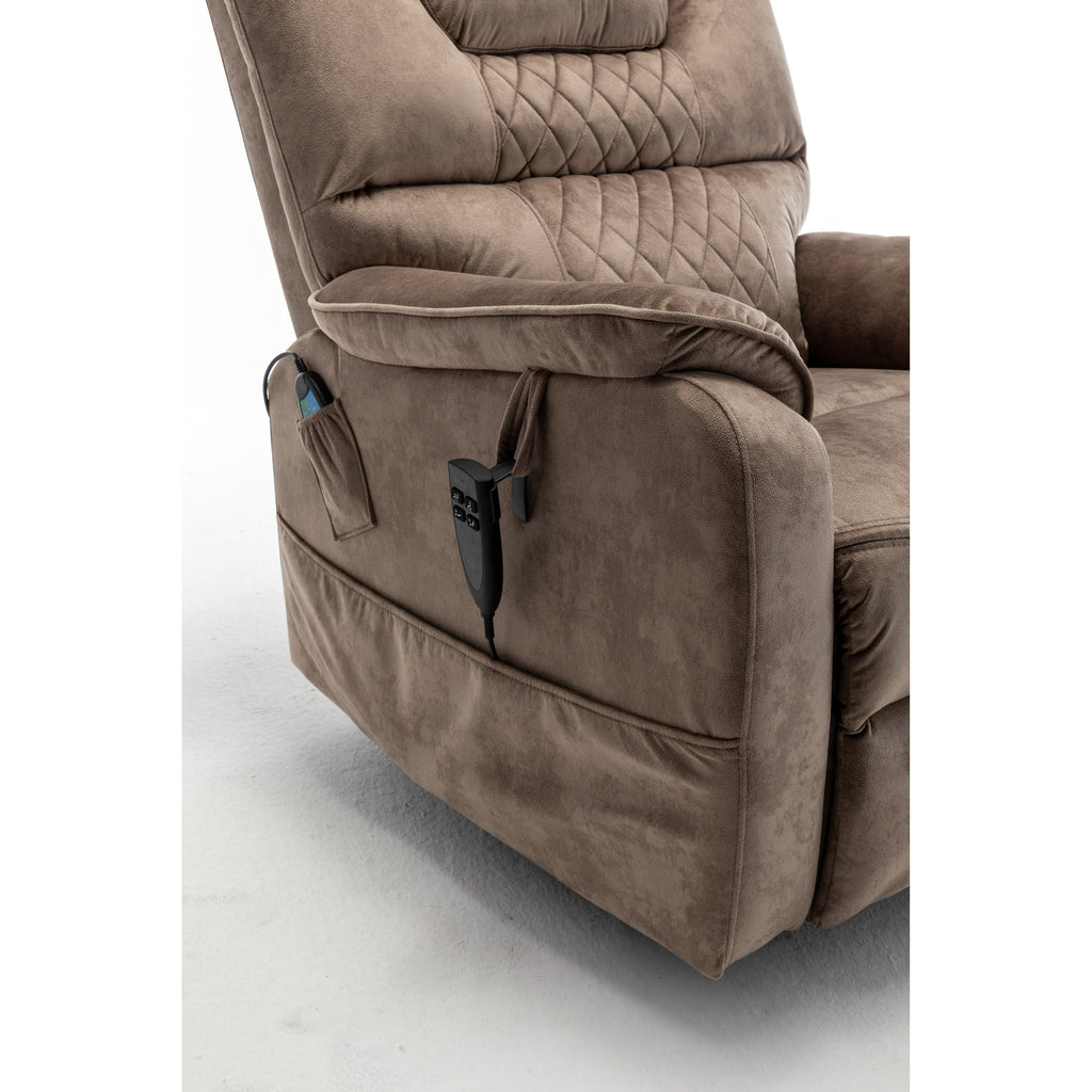 Fauteuil inclinable électrique surdimensionné beige avec moteur OKIN, relevage à plat à 180°, assise extra-large et poches de rangement