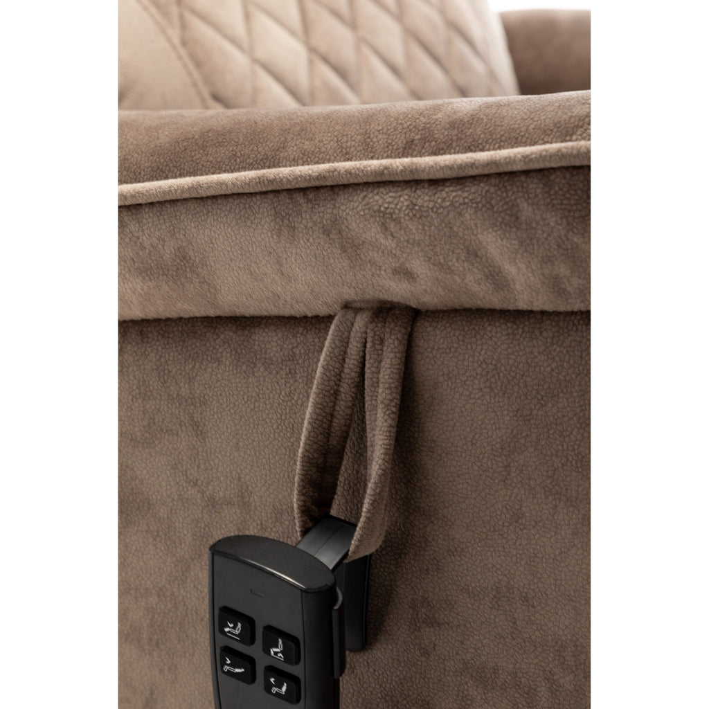 Fauteuil inclinable électrique surdimensionné beige avec moteur OKIN, relevage à plat à 180°, assise extra-large et poches de rangement