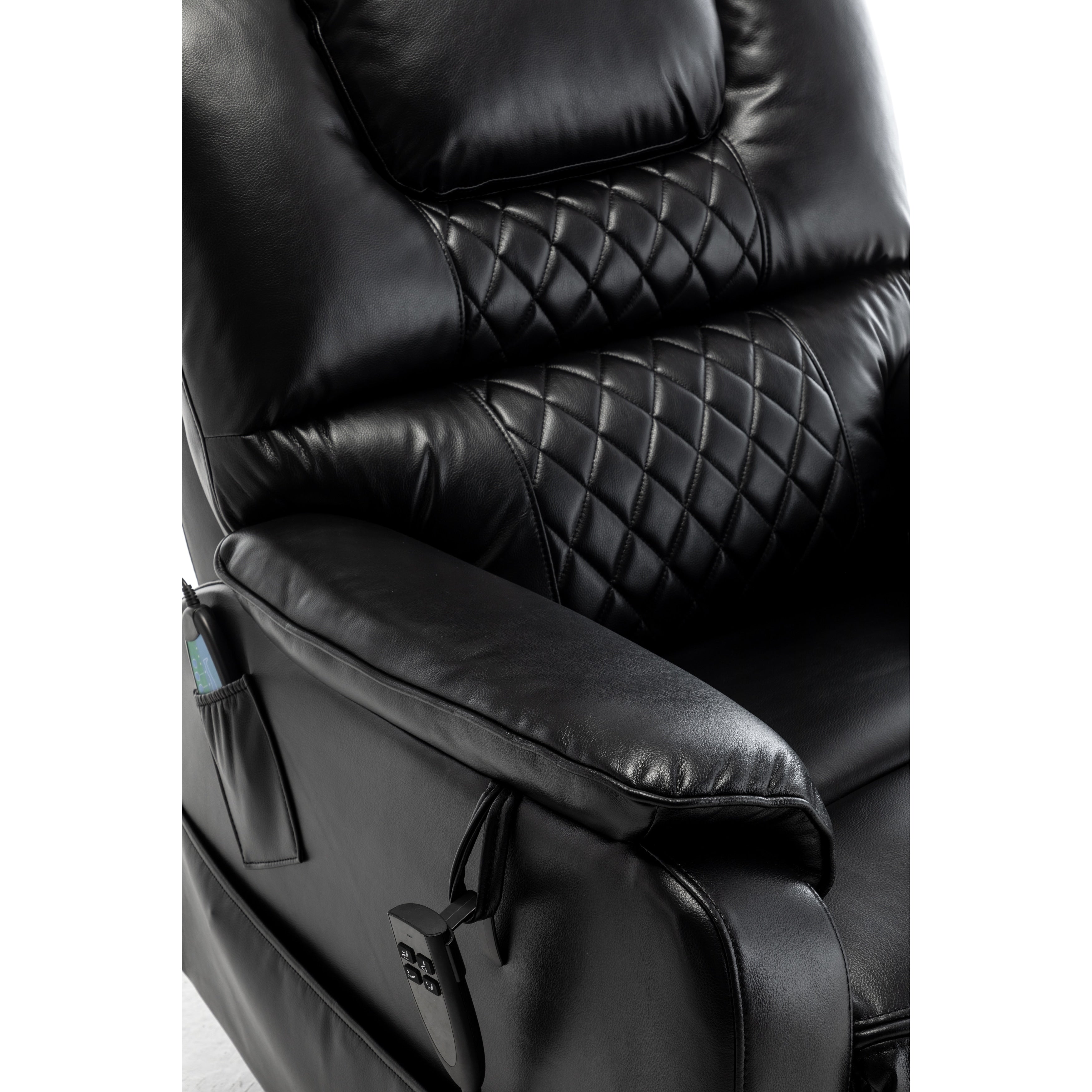 Fauteuil inclinable électrique surdimensionné beige avec moteur OKIN, relevage à plat à 180°, assise extra-large et poches de rangement