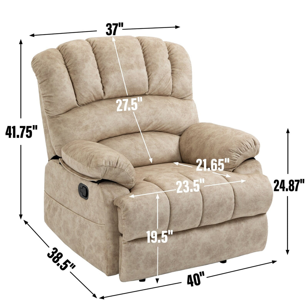 Fauteuil inclinable surdimensionné en tissu beige avec inclinaison manuelle