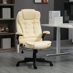 Fauteuil de bureau inclinable pivotant à 360° en cuir PU beige avec dossier haut, massage par vibrations, chauffage lombaire et hauteur réglable